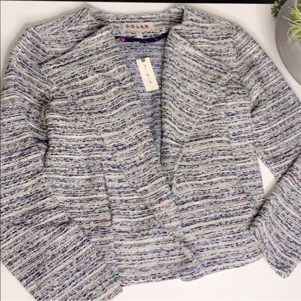 New Anthropologie Dolan Open Front Tweed multi color Blazer Large academia